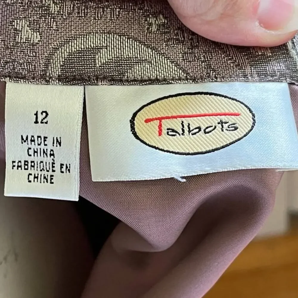 VTG TALBOTS Silk Blend Jacquard 2 Piece Formal Set Skirt & Jacket SZ M